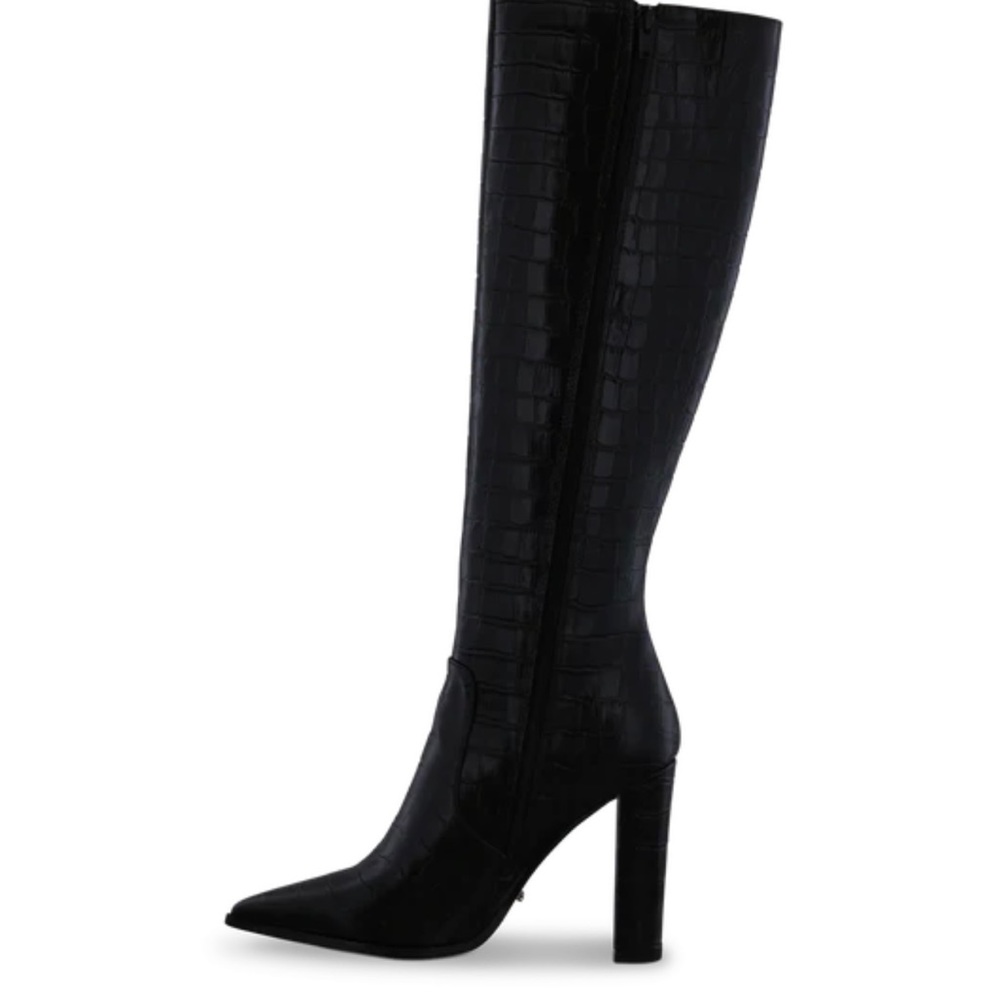 Tony Bianco Lucille Black Croc 10.3cm Calf Boots